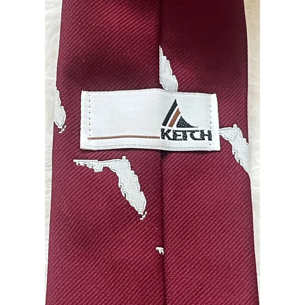 Vintage Ketch men's Tie necktie Florida state all over print Maroon burgundy red